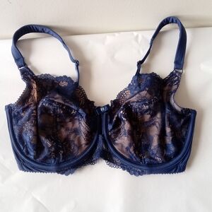 Parfait Marion Unlined Multi Part Cup Balconette Underwire Bra US 30I Lapis Blue